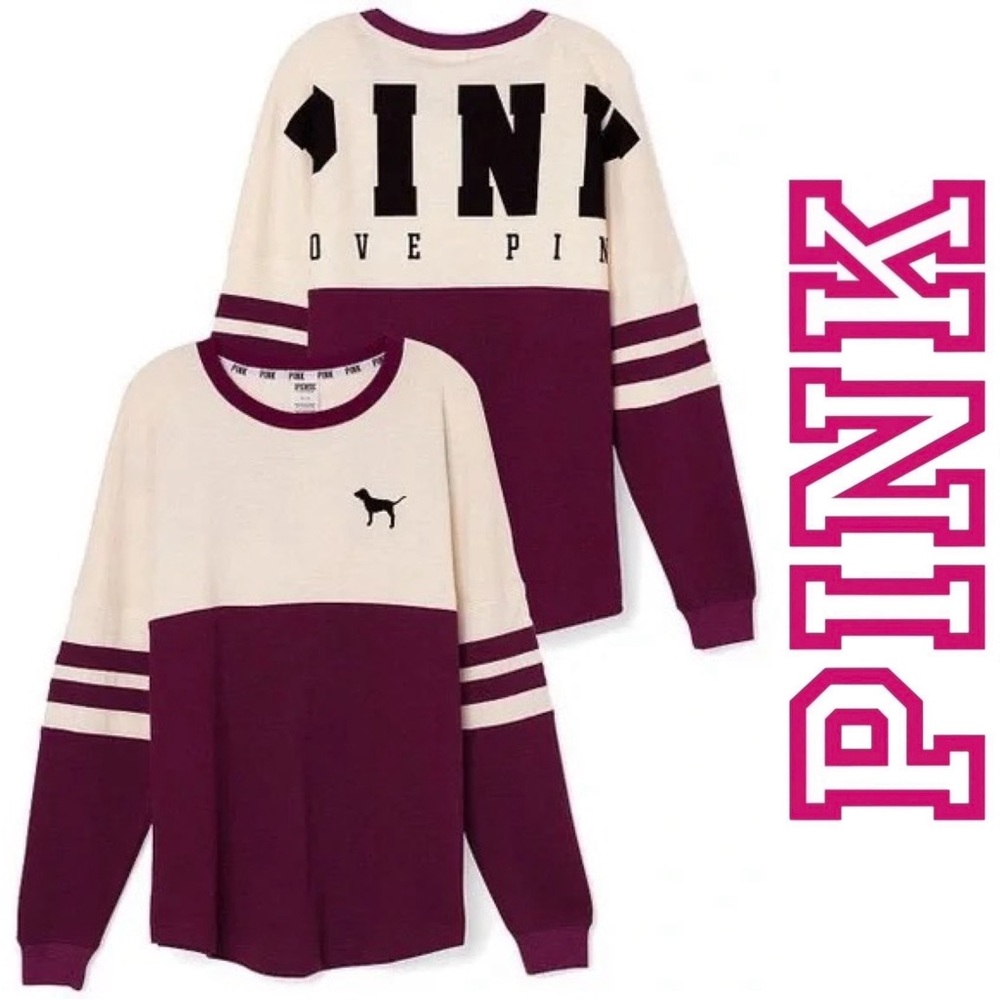 Victoria's Secret PINK | Maroon & Cream Logo Varsity Crew | Size Extra Small